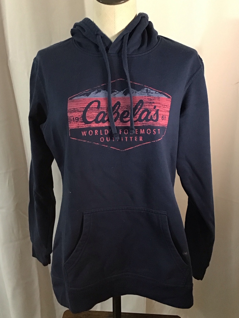 Cabela's Navy Hoodie with Pink Chest Logo